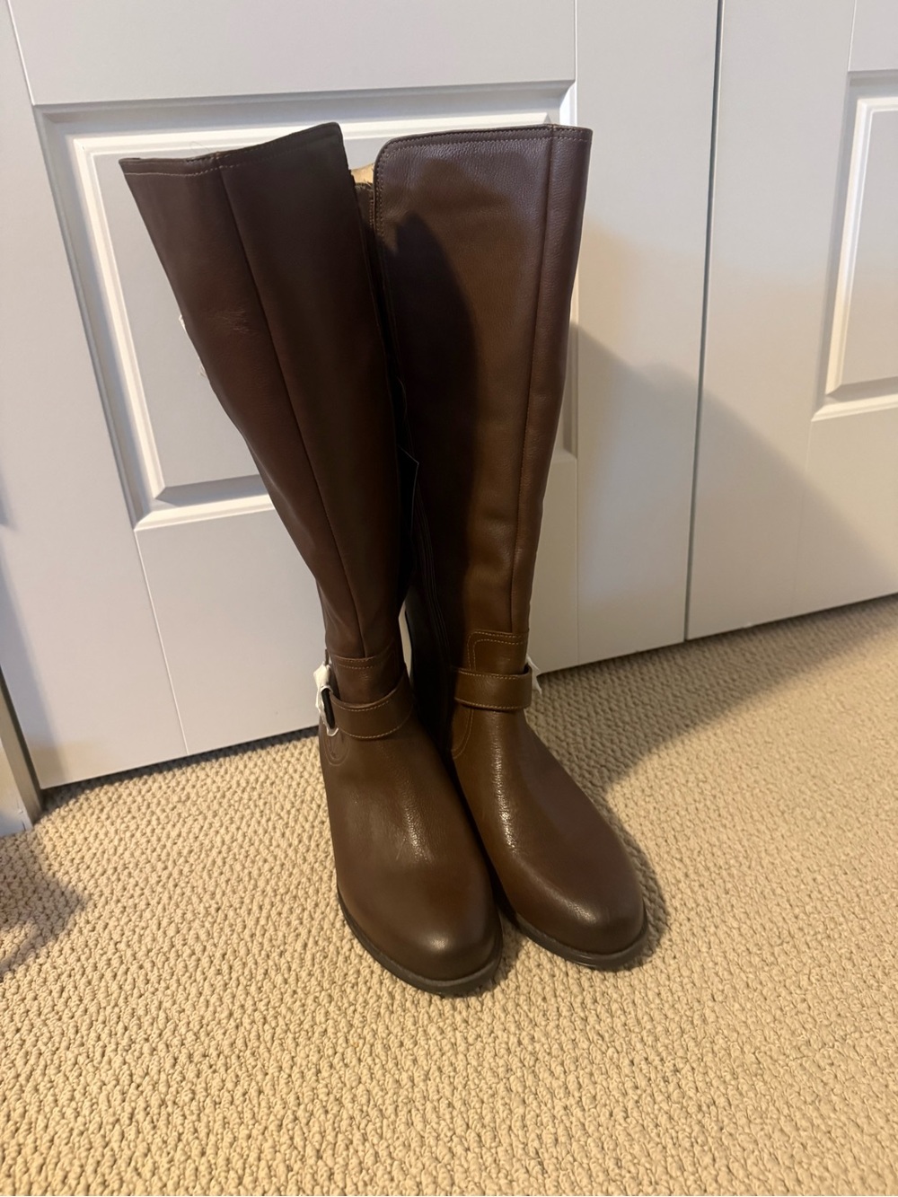 Naturalizer Tall Brown Riding Boots with Buckle Accent - WIDE CALF